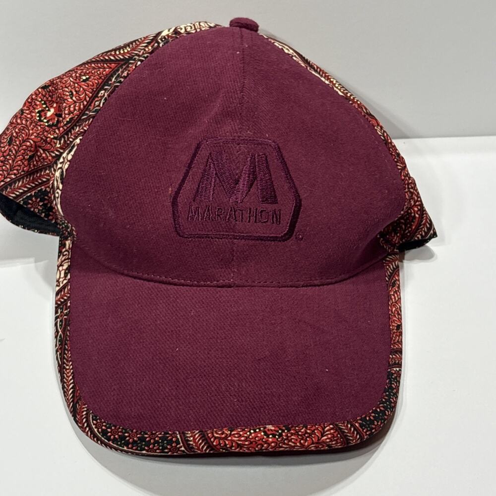 Maroon Marathon Employee Worker Cap Hat Embroidered